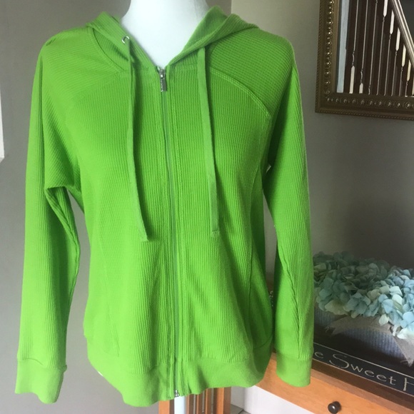 Liz Claiborne Jackets & Blazers - LIZ CLAIBORNE WAFFLE KNIT JACKET GREEN ZIP UP M